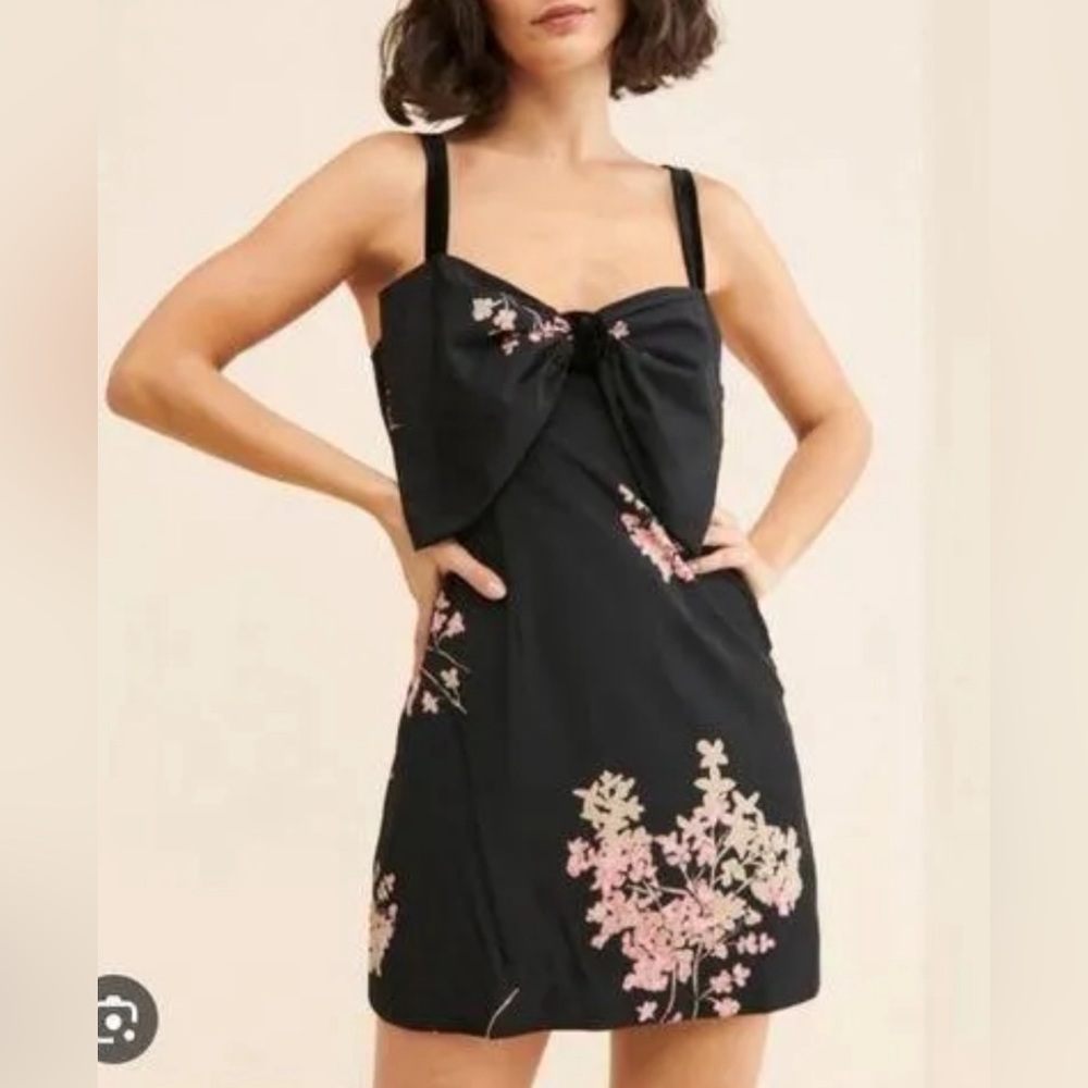 NWOT Free People Tie a Bow mini dress Floral Black Sleeveless Small